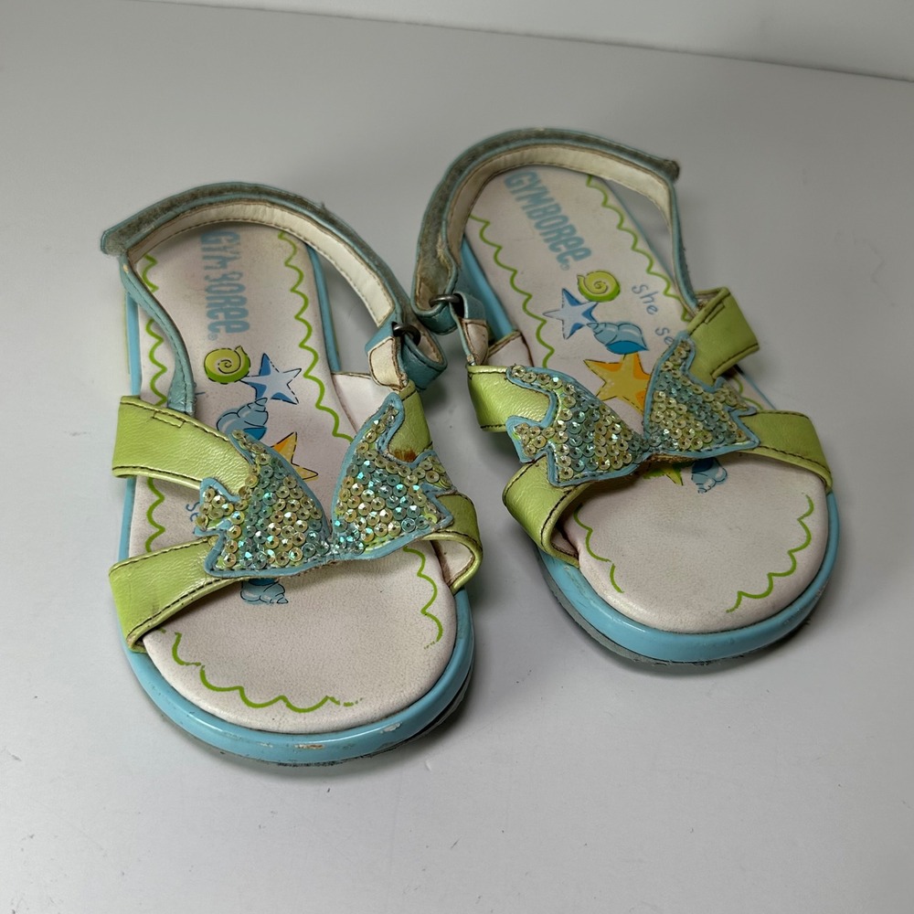 Vtg Gymboree Girls Mermaid Sequin Sandals Green Sea Shell Summer Shoes Size 11.5